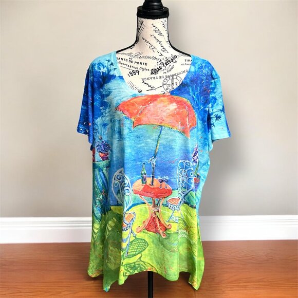 Leoma Lovegrove Womens XXL Blue Wearable Art Tunic Top Oversized Vacation Resort - Picture 1 of 7